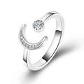 Verstellbarer silberner Mondring mit Zirkonia Solitär für Damen im modischen Design - Einstellbar Offen / Weißgold