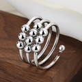 Adjustable silver anti-anxiety ring with three layers and ten sliding beads for stress relief - Adjustable Open / Triple Layer Spiral Beads Style (Silver)