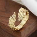 Exquise 18K goud vergulde veer vleugel open ring met gedetailleerde reliëftextuur - Verstelbaar Open / Goud
