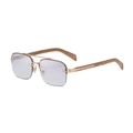 Lunettes de soleil sans bord rétro avec branches aspect bois clair et pont double doré - Monture Dorée Verres Miroir Argent Double Gris (C7)