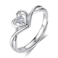 Modischer hohler Doppelherz-Ring in Silber mit funkelnder Diamant-Einlage und offenem Design - Einstellbar Offen / Weißgold