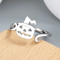 Polished silver Halloween ring featuring a hollowed pumpkin head with a wizard hat design - Adjustable Open / Hollow Pumpkin with Hat Style (KL-03)