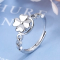 Polished silver clover rotating open ring with elegant镂空 chain design on band - Adjustable Open / White Gold