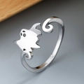 Adjustable silver ghost ring with hollowed features for Halloween minimalist jewelry - Adjustable Open / Cartoon Ghost Style (KL-05)