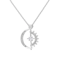 Celestial sun and crescent moon pendant necklace with star stone and pave zircons - Platinum Color (Rotating)