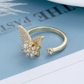 Luxurious gold butterfly rotating ring featuring micro-pave zircons and open design - Adjustable Open / Gold-Butterfly