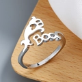 Silver Halloween ring featuring a hollow cat design and 'Boo!' text in a polished finish - Adjustable Open / Cat and Boo Letter Style (KL-06)