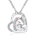 Silberne Einhorn-Herz-Halskette mit bunten Kristallen und Gravur I love you forever - Weißgold