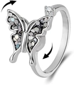 Rotierender Schmetterling Anti-Angst-Ring in Silber mit Kristallen, größenverstellbar - Einstellbar Offen / Weißgold