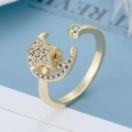 Adjustable golden ring with sparkling star and moon motifs pavé-set with white zircon - Adjustable Open / Gold-Star & Moon