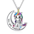 Collar de unicornio en plata con esmalte de colores y colgante luna You are magical - Oro Blanco