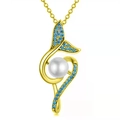 Collana a coda di sirena dorata con perla bianca e accenti blu oceano - Oro
