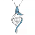 Elegante collana con perla a coda di sirena e zirconi blu su catenina d'argento - Oro Bianco