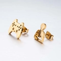 Asymmetric golden game controller and player earrings in minimalist stainless steel finish - Game Controller (184) / Gold