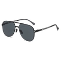 Gafas de sol aviador con montura de metal negro mate y lentes grises polarizadas - Negro