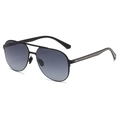 Classic aviator polarized sunglasses with black metal frame and wood grain temple accents - Black Frame Gradient Grey Purple Lens (M03)