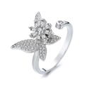 Adjustable silver butterfly ring with sparkling cubic zirconia floral design details - Adjustable Open / Platinum-Butterfly