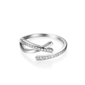 Crossed ribbon silver ring with sparkling micro-pave zircons and adjustable open band - Crossover Ribbon Micro-set Zirconia (KL-0521) / Silver