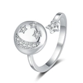 Adjustable silver spinner ring featuring sparkling cubic zirconia star and moon charms - Adjustable Open / Rotating Star and Moon