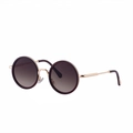 Occhiali da sole rotondi vintage in acetato bordeaux con montatura dorata e lenti sfumate - C3 Oro Grigio Tè