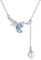 Collana a colibrì regolabile con pietra a goccia blu e ciondolo con perla bianca - Stile Perla Colibrì / Oro Bianco