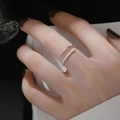 Minimalist S925 silver double-layered open ring with sparkling pavé cubic zirconia - Double Layer Parallel Micro-set Zirconia (KL-0212) / Silver