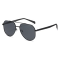 Polarized square sunglasses for men with black metal double bridge frame and dark lenses - C1 Black Frame Full Grey Lens