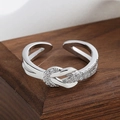 Silver adjustable knot ring set with micro-paved zircons and double-layer band design - Crossed Knot Style (KL0622)