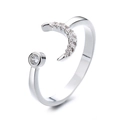 Anello aperto regolabile luna stella in argento con zirconi e dettaglio pietra rotonda - Aperto Regolabile / Oro Bianco