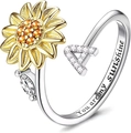 Anello girasole rotante con lettera A e incisione You are my sunshine per alleviare lo stress - Lettera A