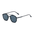 Occhiali da sole neri poligonali a doppio ponte stile retrò con lenti grigie unisex - C1 Nero Opaco 3 Grigio