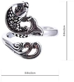 Vintage zilveren koi vis verstelbare ring met golfpatroon en 2 cm diameter maat - Koi Vis Stijl