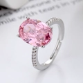 Verstellbarer Ring mit ovalem rosa Edelstein und Pavé-Besatz aus weißen Steinen - Einstellbar Offen / Rosa