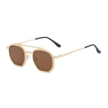 Retro square golden metal sunglasses with dark brown lenses and double bridge design - C3 Matte Gold All Brown