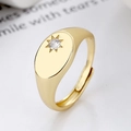 Golden adjustable signet ring with an eight-pointed star and embedded zircon stone - Adjustable Open / Gold