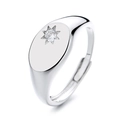 Silver geometric signet ring with a sparkling star-set zircon and adjustable open band - Adjustable Open / White Gold