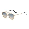 Retro gold double-bridge sunglasses with blue to tea gradient hexagonal lenses - C4 Matte Gold Green Yellow
