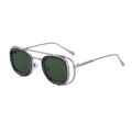 Occhiali da sole ovali in metallo argento con lenti verde scuro e ponte inciso - Tartarugato Verde Montatura Argento Lenti Verdi G15 (C5)