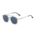 Retro silver hexagon metal frame sunglasses with dark grey lenses and double bridge design - C6 Matte Silver 3 Gray