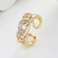 French luxury Cuban link open ring in gold finish with sparkling pavé zircons - Adjustable Open / Gold