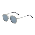 Polygonal silver metal sunglasses with dual bridge and light blue lenses for men - C7 Matte Silver Light Mercury