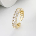 Adjustable gold geometric ring featuring a row of oval cubic zirconia stones - Adjustable Open / Gold