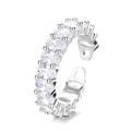 Minimalist adjustable silver ring featuring oval-cut cubic zirconia gemstones in a row - Adjustable Open / White Gold