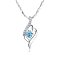 Collier flèche de Cupidon en argent S925 avec pendentif gemme bleue et oxydes - Zircon Bleu (Pendentif Uniquement)