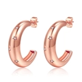 Vintage gold-plated C-shaped hoop earrings with zircon stars and high-polished finish - Rose Gold