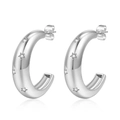 Minimalist silver C-shaped hoop earrings with sparkling star-shaped zircon inlays - White Gold