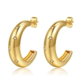 Vintage gold-plated C-shaped hoop earrings with sparkling zircon-embedded stars - Gold