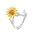 Sunflower rotating ring with letter I and engraved You are my sunshine message - Letter I