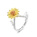 Rotating sunflower ring with orange gemstones and You are my sunshine engraving - Letter J