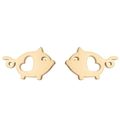 Macro detail of golden pig stud earrings featuring heart-shaped cutout and cute animal design - Pig (Gold)